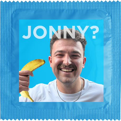One week supply, an Ask Jonny condom wrapper.